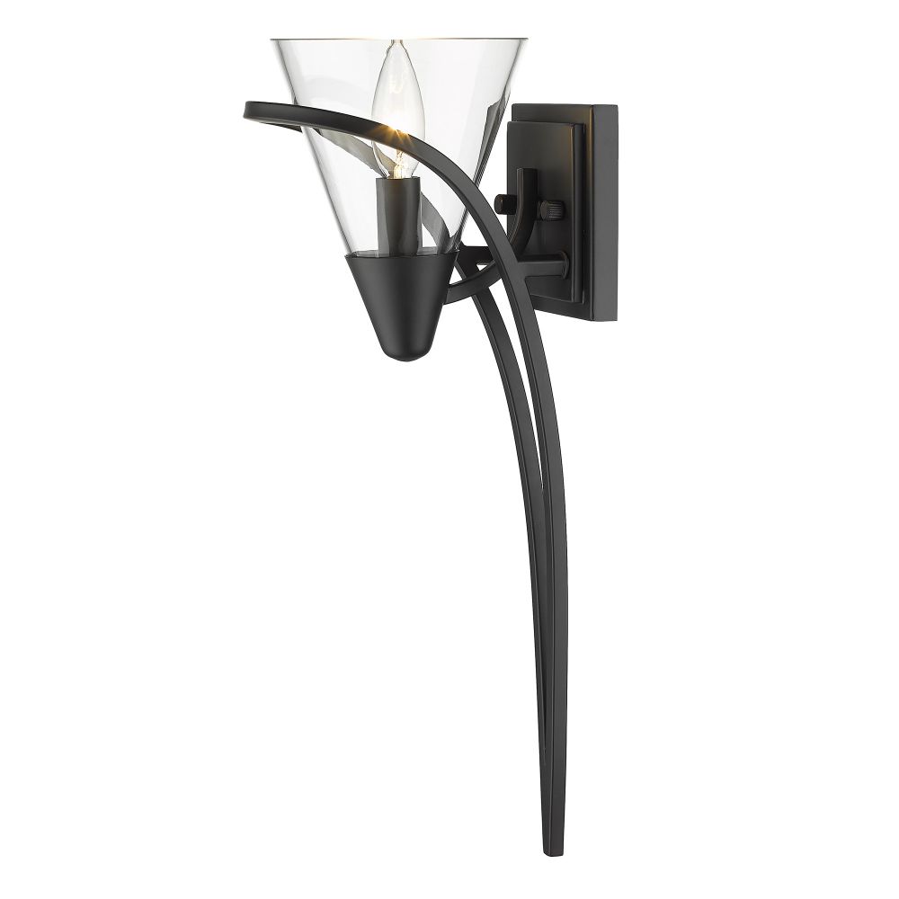 Golden Lighting 1648-1W BLK-CLR Olympia 1 Light Wall Sconce in Matte Black with Clear Glass Shade